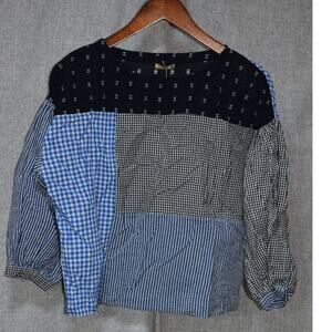 Matta Patchwork Cotton Blouse Mixed Gingham Print S NWT